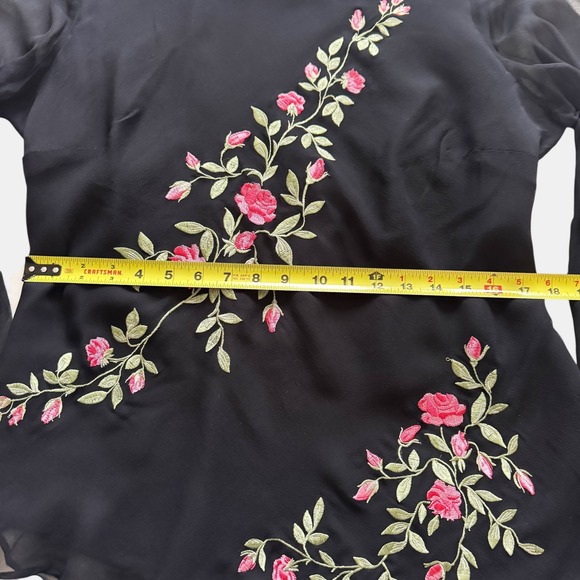 Anne Carson Black 100% Silk Embroidered Rose top XL Whimsigoth Y2K Dark Romance - Picture 5 of 10